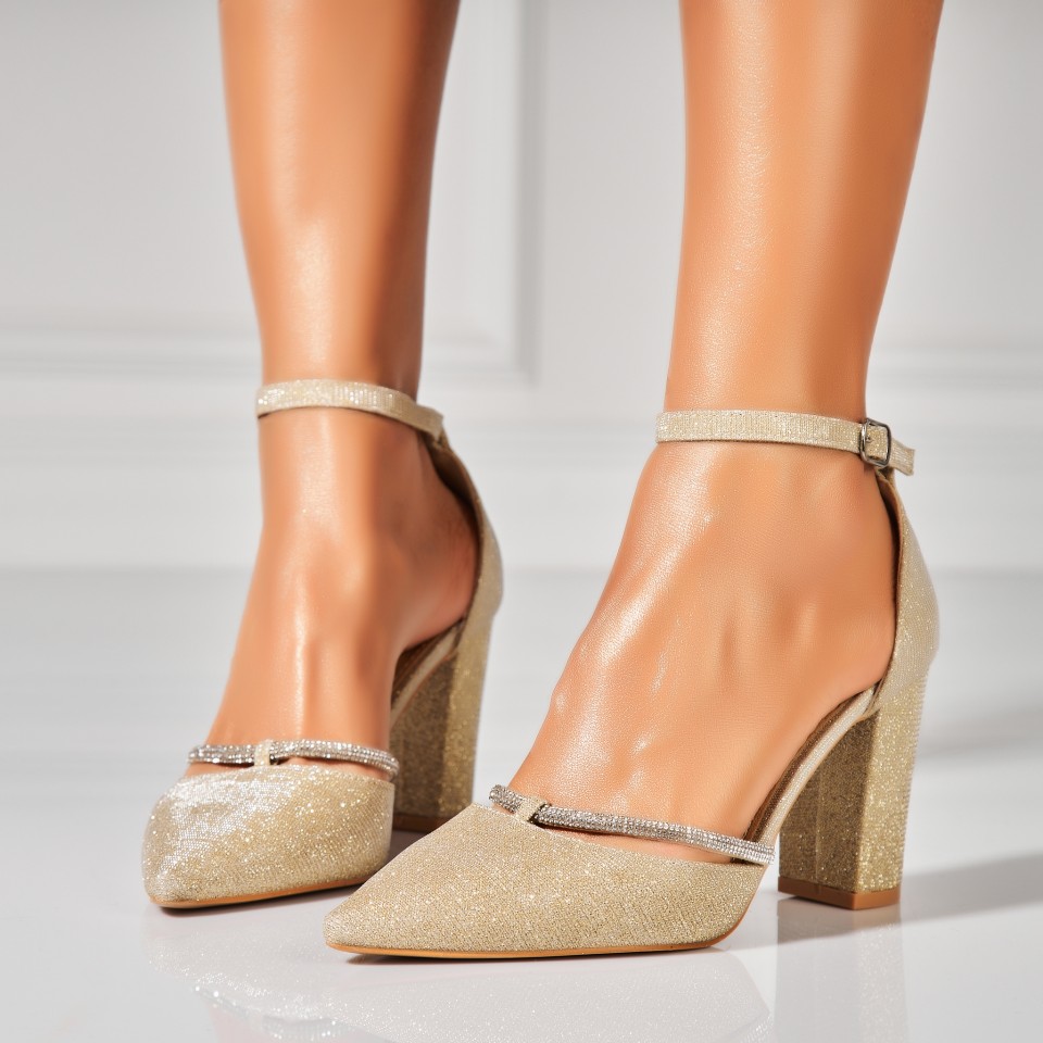 Poze Pantofi dama cu toc Auriu din Glitter Rhys2