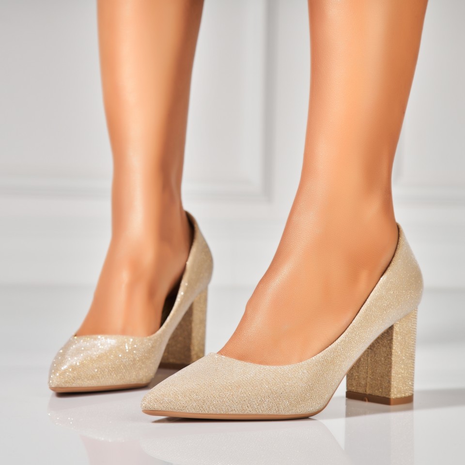 Poze Pantofi dama cu toc Auriu din Textil Crosley