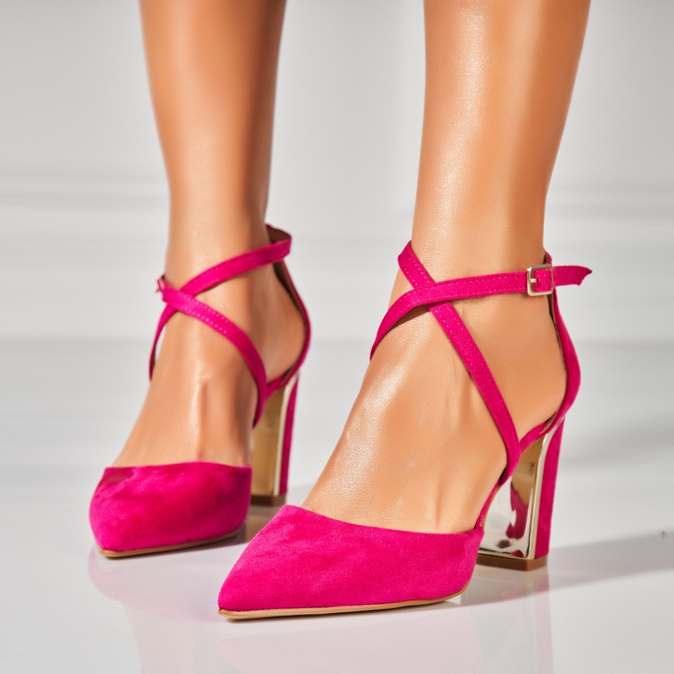 Poze Pantofi dama cu toc Fucsia din Piele Ecologica Intoarsa Sanah