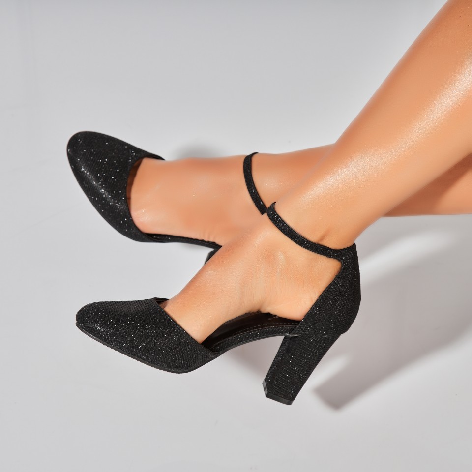 Poze Pantofi dama cu toc Negri din Glitter Yenifer2