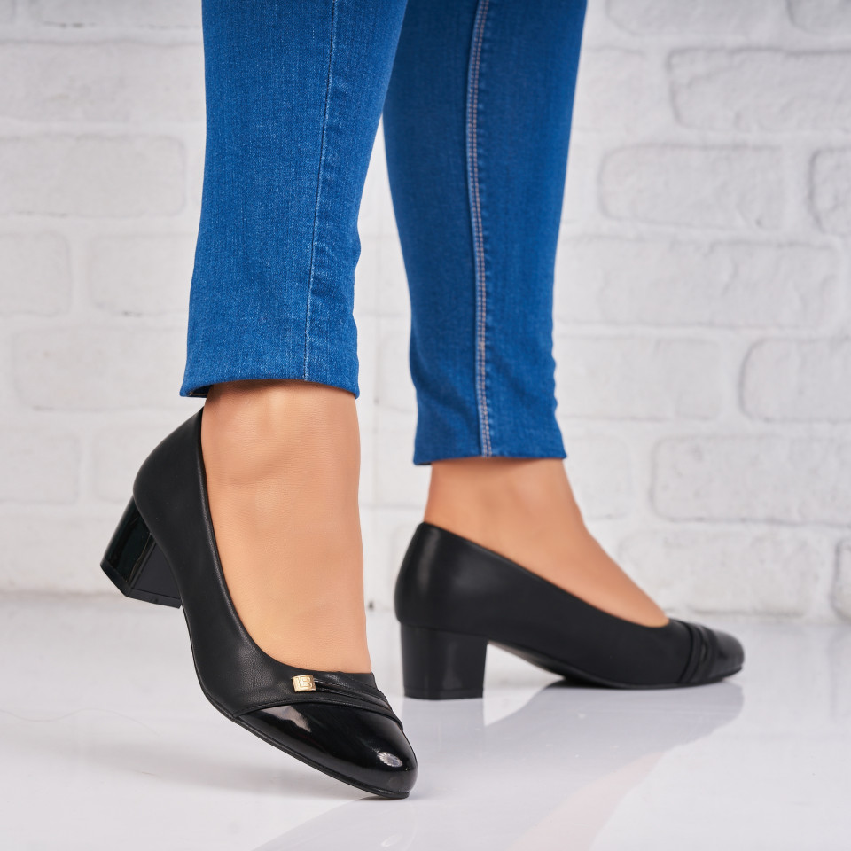 Pantofi dama cu toc Negri din Piele Ecologica Brisa A4351