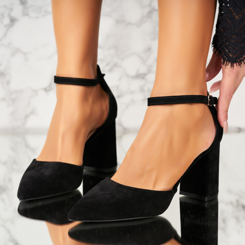 Poze Pantofi dama cu toc Negri din Piele Ecologica Intoarsa Genevra2