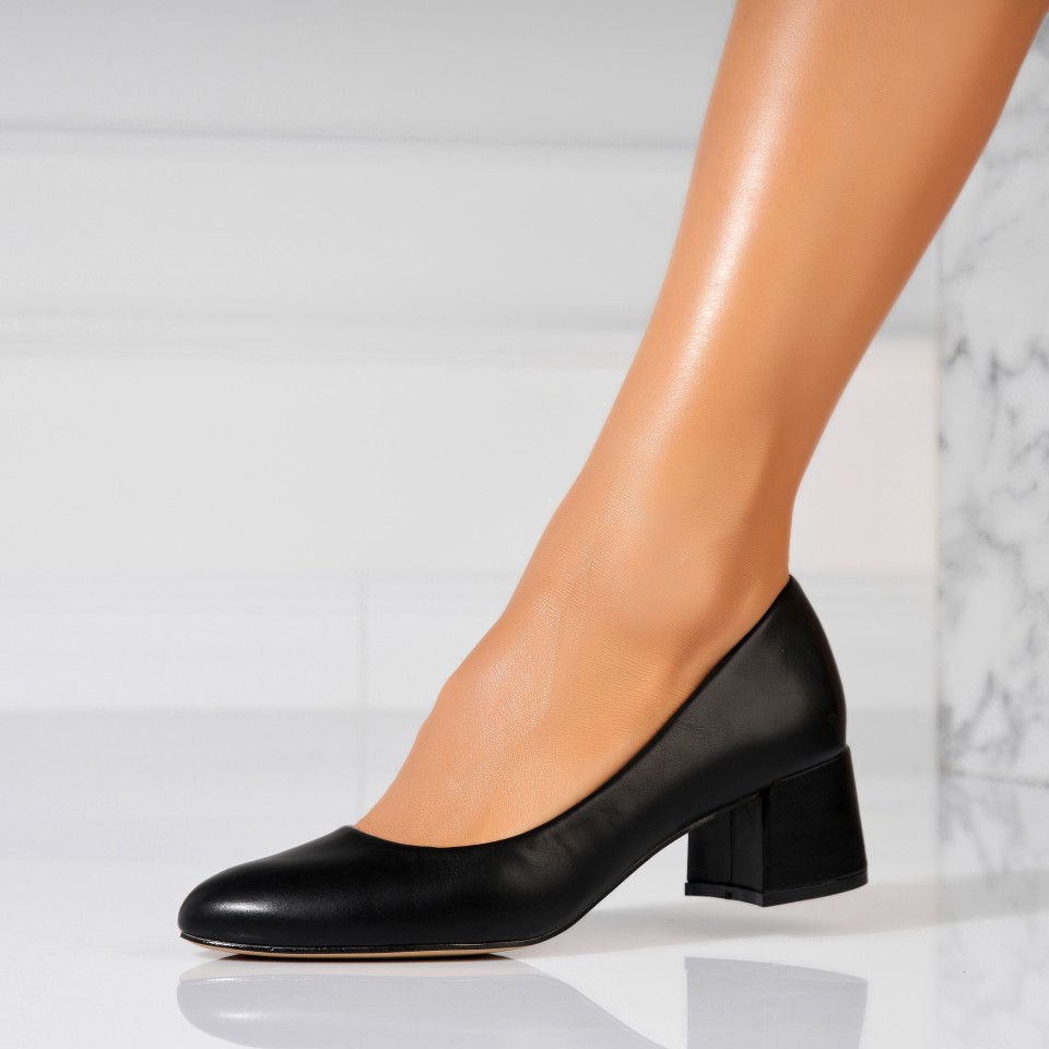 Poze Pantofi dama cu toc Negri din Piele Ecologica Merina
