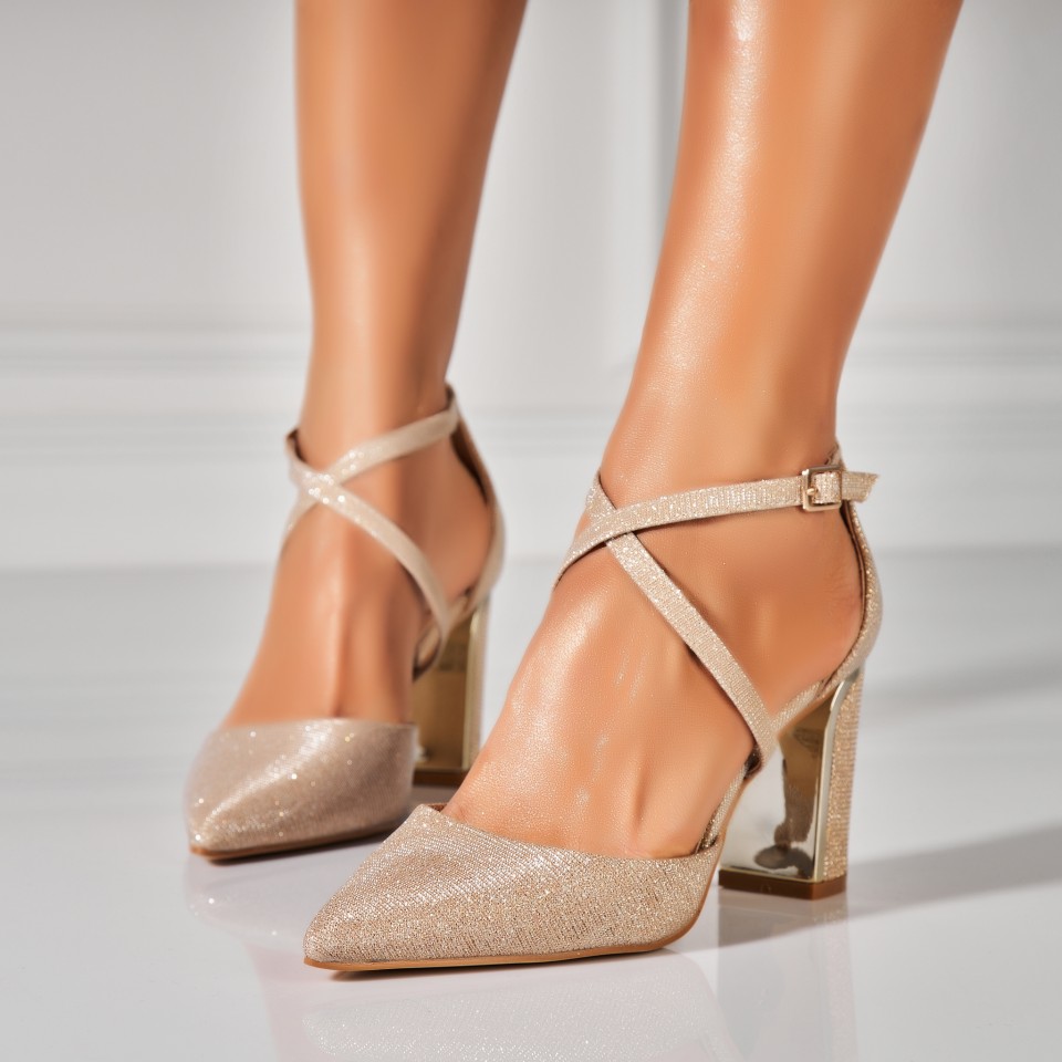Poze Pantofi dama cu toc Roz Auriu din Glitter Sanah2