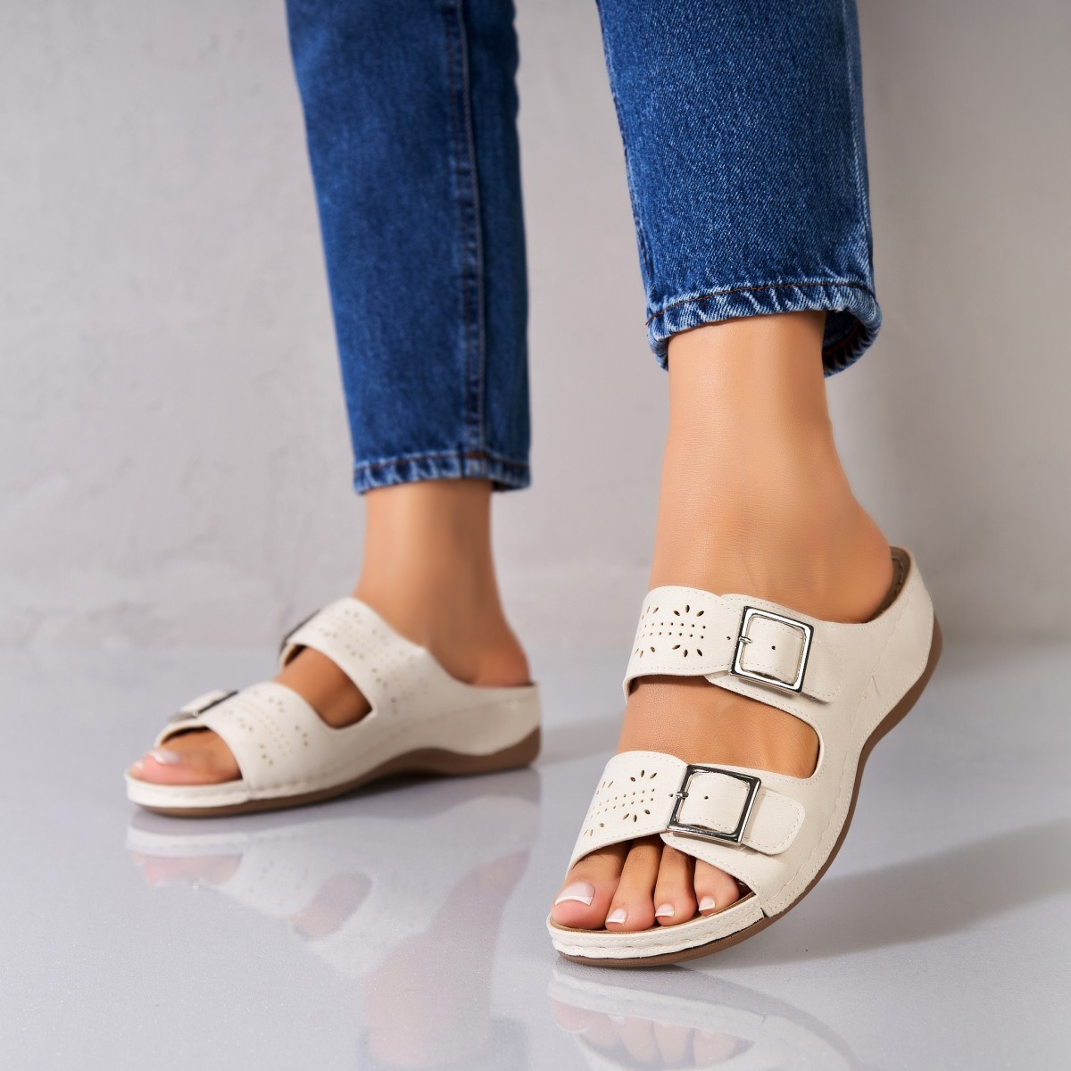 Poze Papuci/Slapi Bej din Piele Ecologica Irene