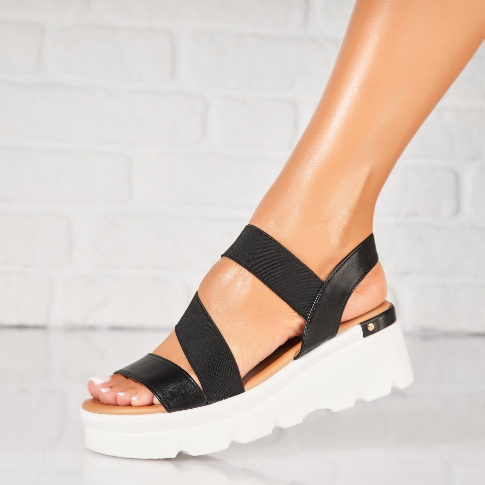 Poze Sandale dama cu platforma Negre din Piele Ecologica Hinda