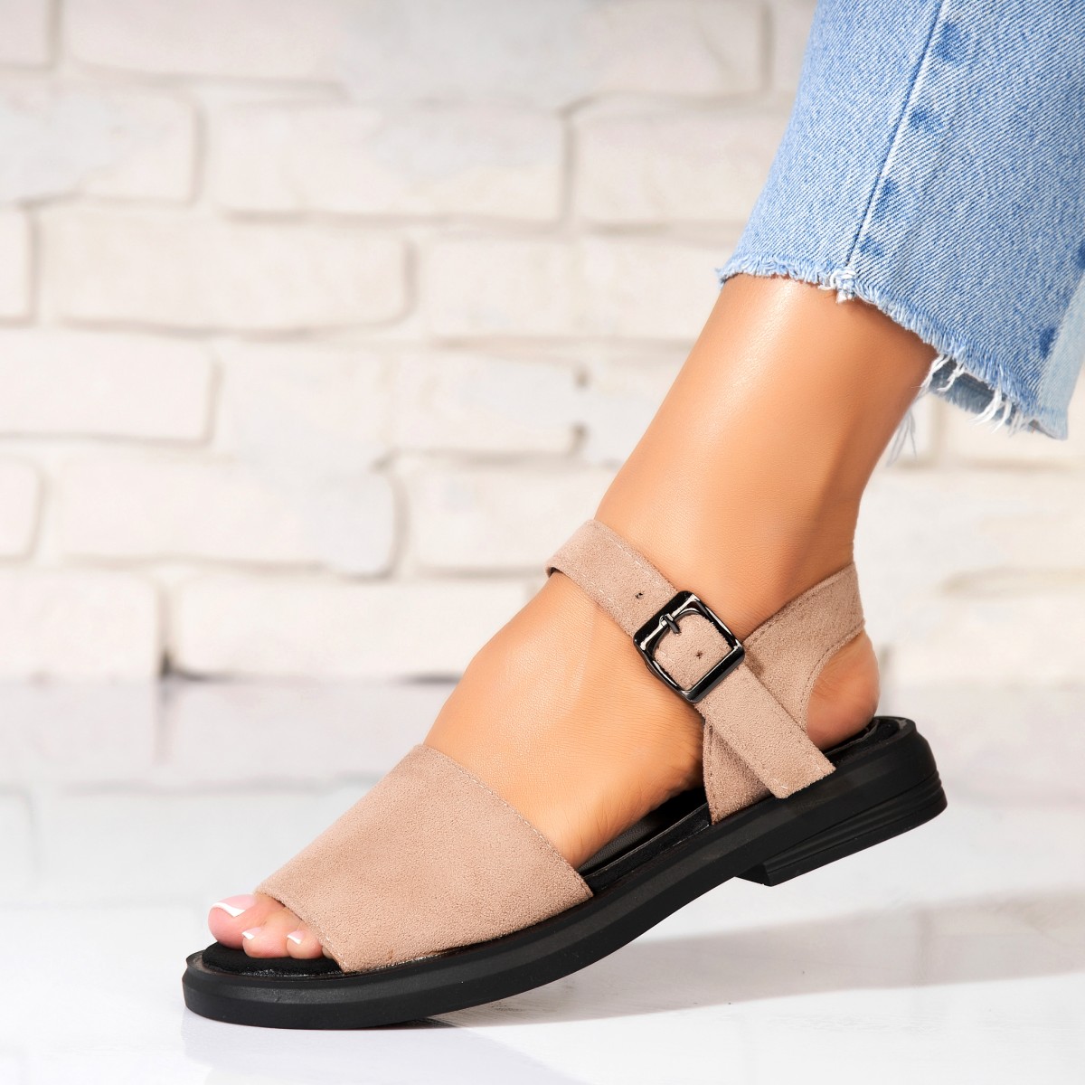 Poze Sandale fara Toc din Piele Ecologica Intoarsa dama Kaki Aydan