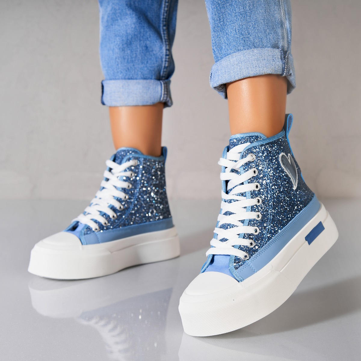 Poze Sneakersi dama Glitter Albastri Habibi