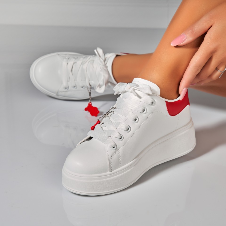 Poze Adidasi Dama Rosii din Piele Ecologica Kinlyn