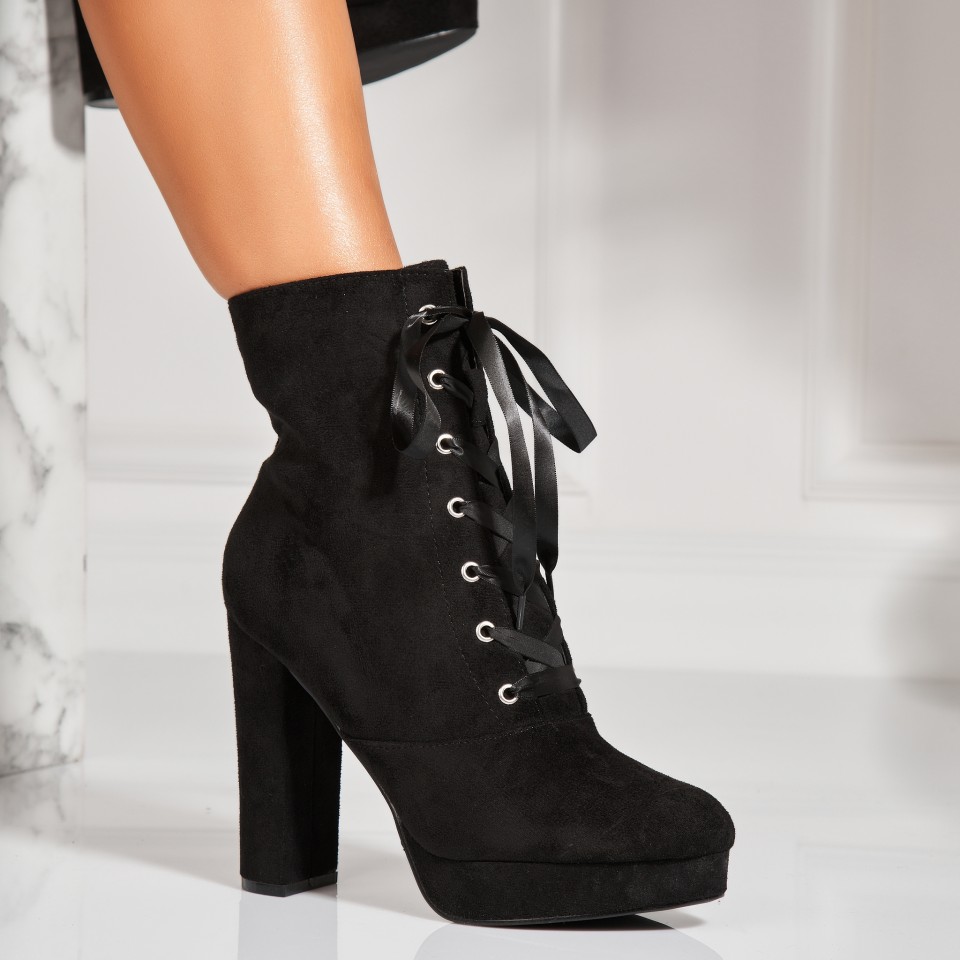 Poze Botine dama Imblanite Negre din Piele Ecologica Intoarsa Maira