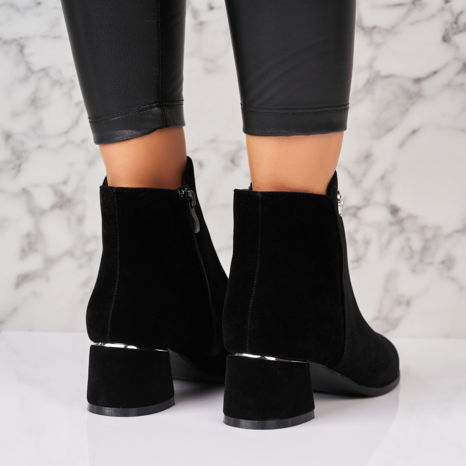 Poze Botine dama Imblanite Negre din Piele Ecologica Intoarsa Mansa