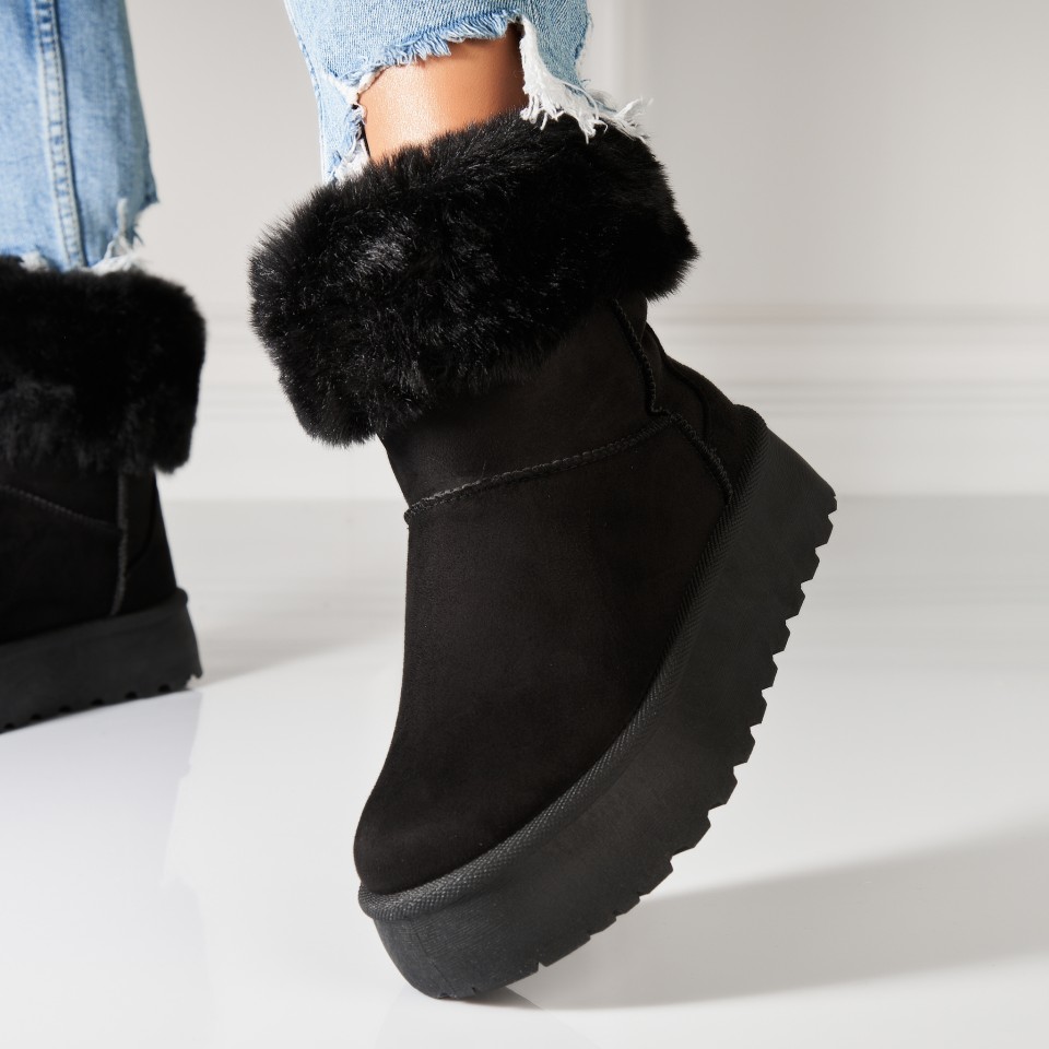 Poze Cizme Dama Imblanite Negre din Piele Ecologica Intoarsa Melia