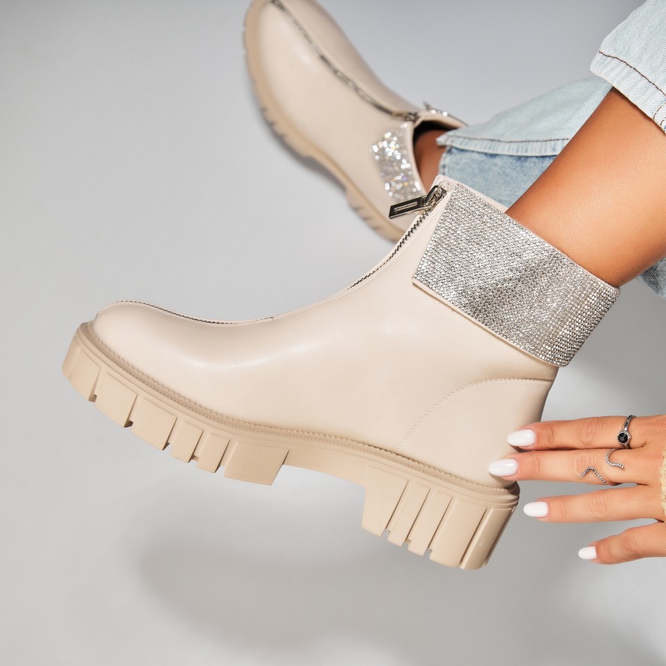 Poze Ghete Dama Imblanite Bej din Piele Ecologica Keza