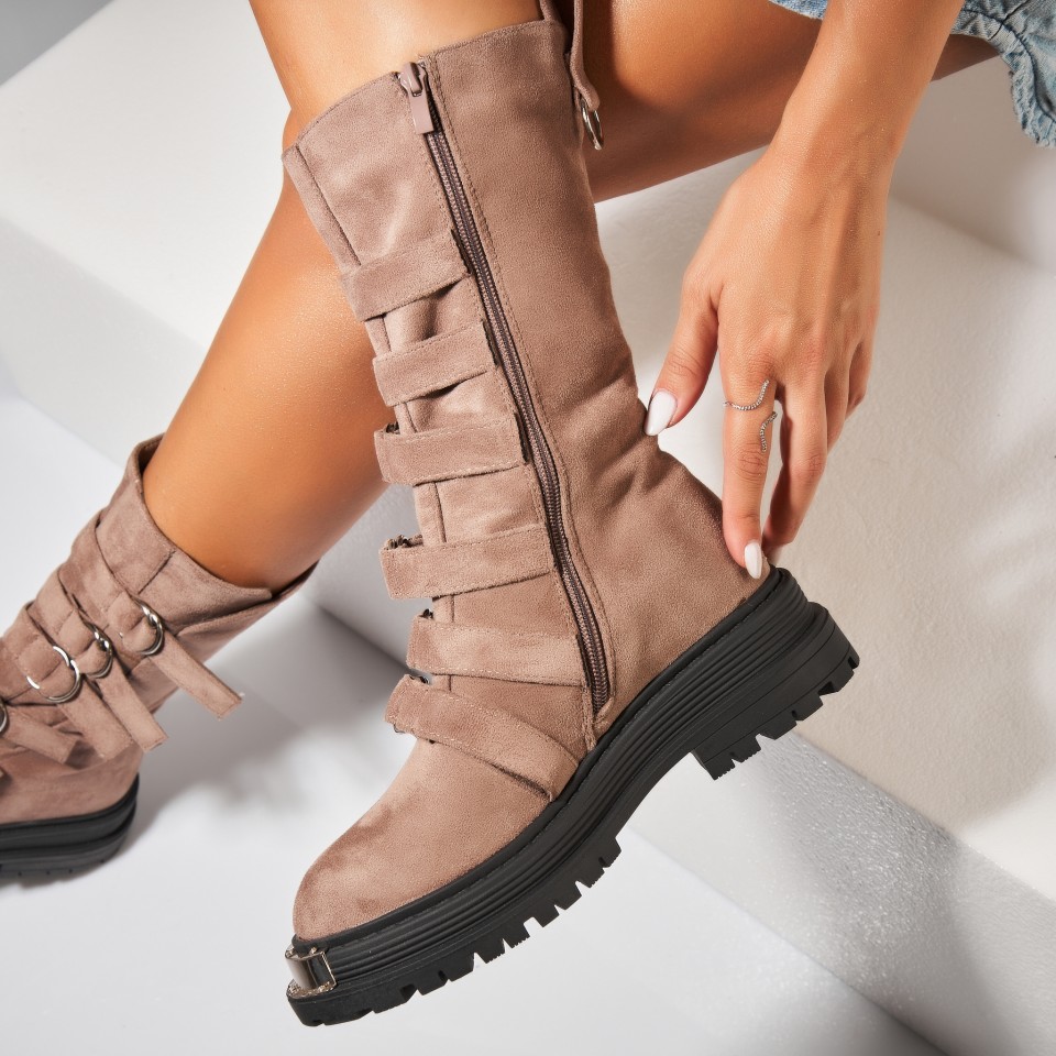 Poze Ghete Dama Imblanite Camel din Piele Ecologica Intoarsa Wynter2