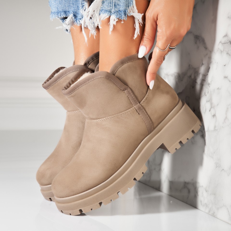 Poze Ghete Dama Imblanite Kaki din Piele Ecologica Intoarsa Arely