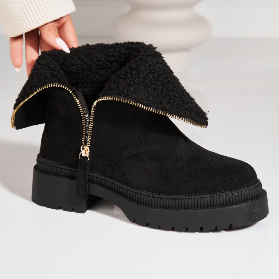 Poze Ghete Dama Imblanite Negre din Piele Ecologica Intoarsa Kysia