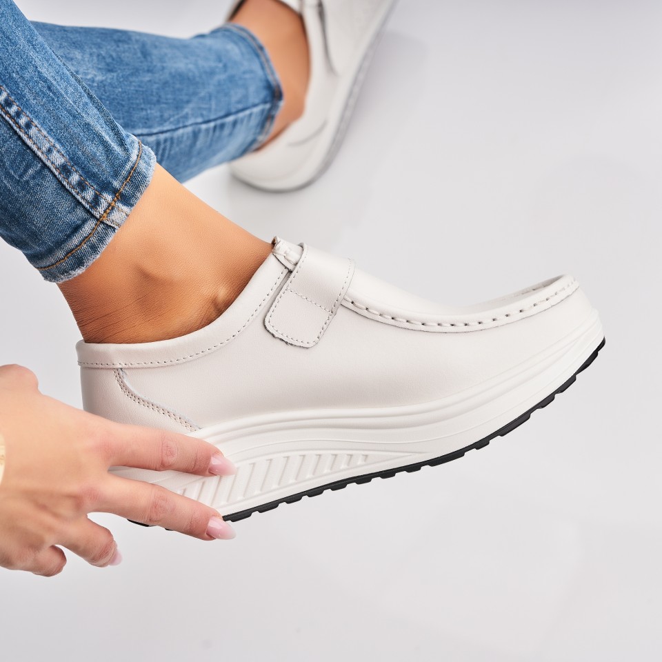 Poze Mocasini dama Piele Naturala Albi Emika