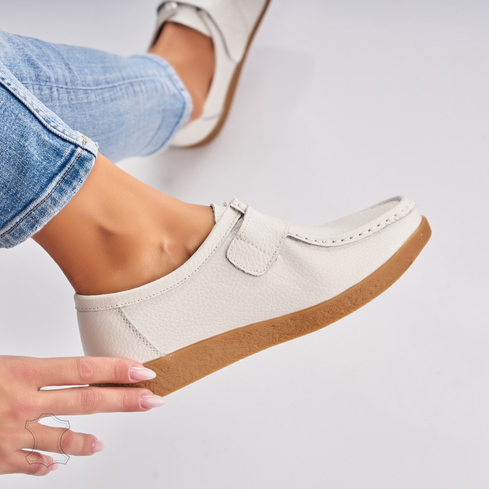 Poze Mocasini dama Piele Naturala Albi Genesi