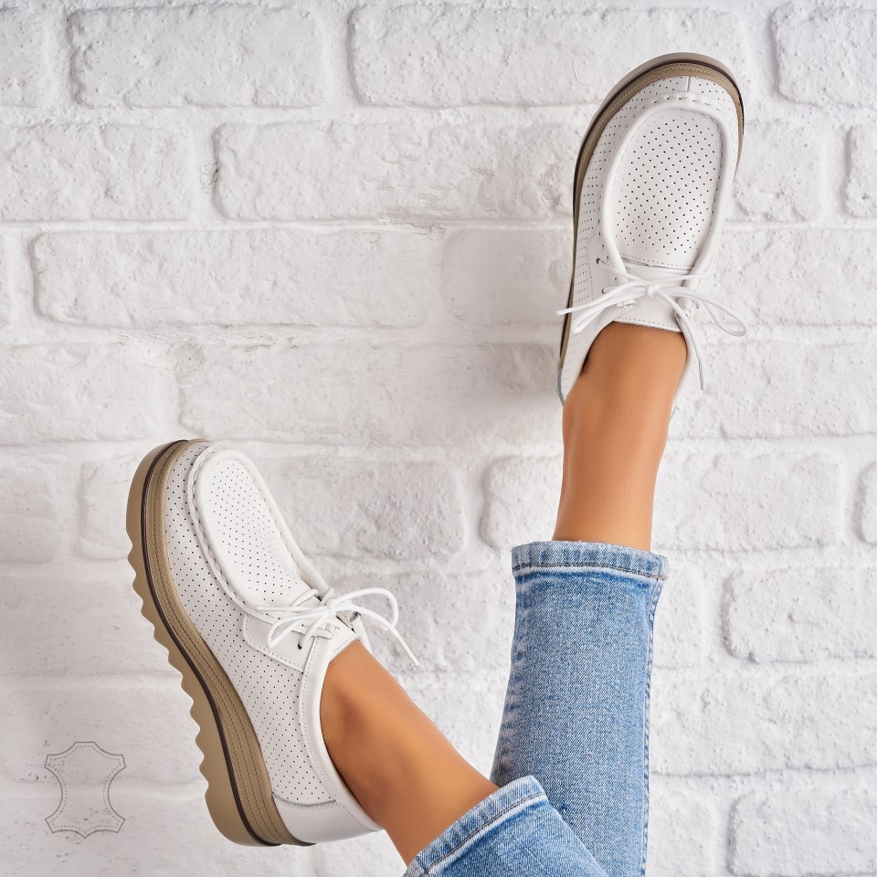 Poze Mocasini dama Piele Naturala Albi Maive