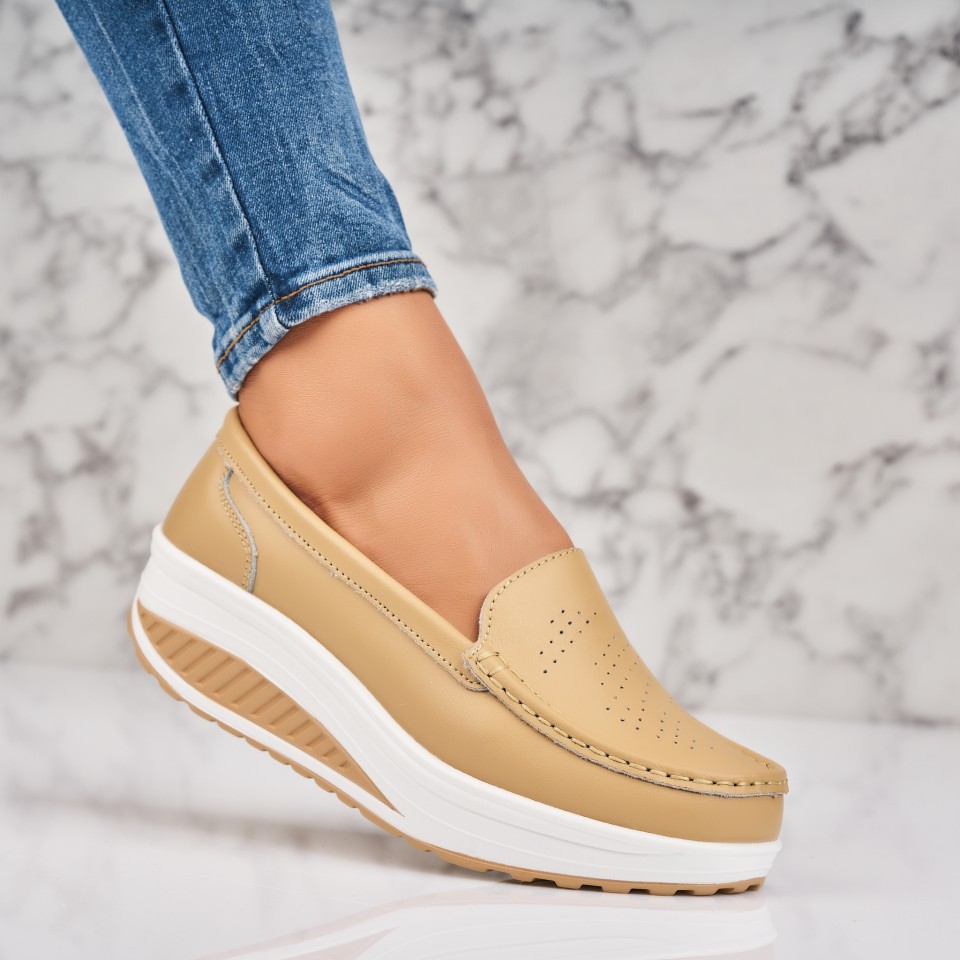 Mocasini dama Piele Naturala Bej Beatriz A4456