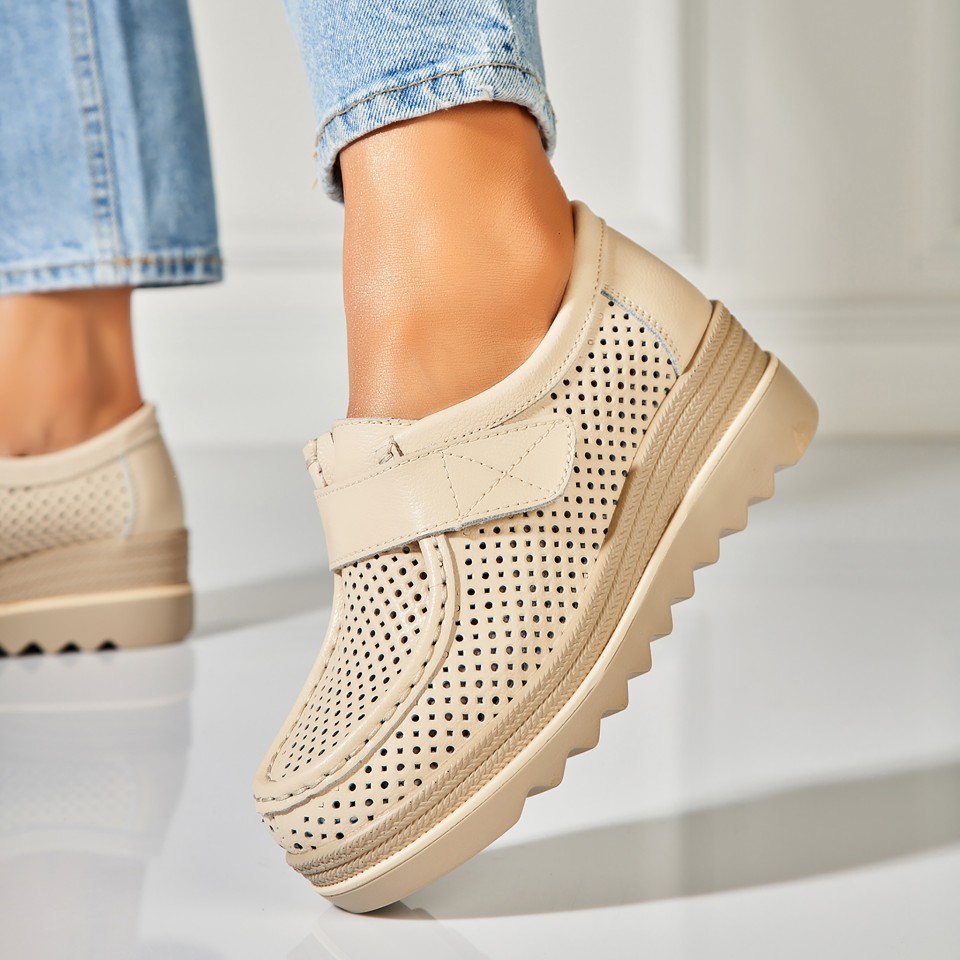 Poze Mocasini dama Piele Naturala Bej Kya