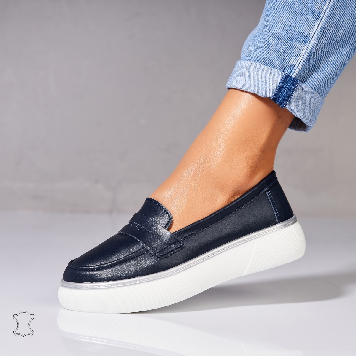 Poze Mocasini dama Piele Naturala Bleumarin Neyda