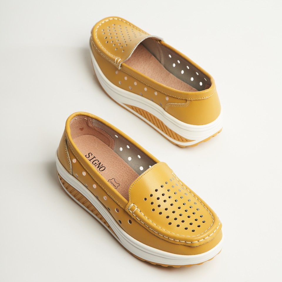 Poze Mocasini dama Piele Naturala Galbeni Anzal