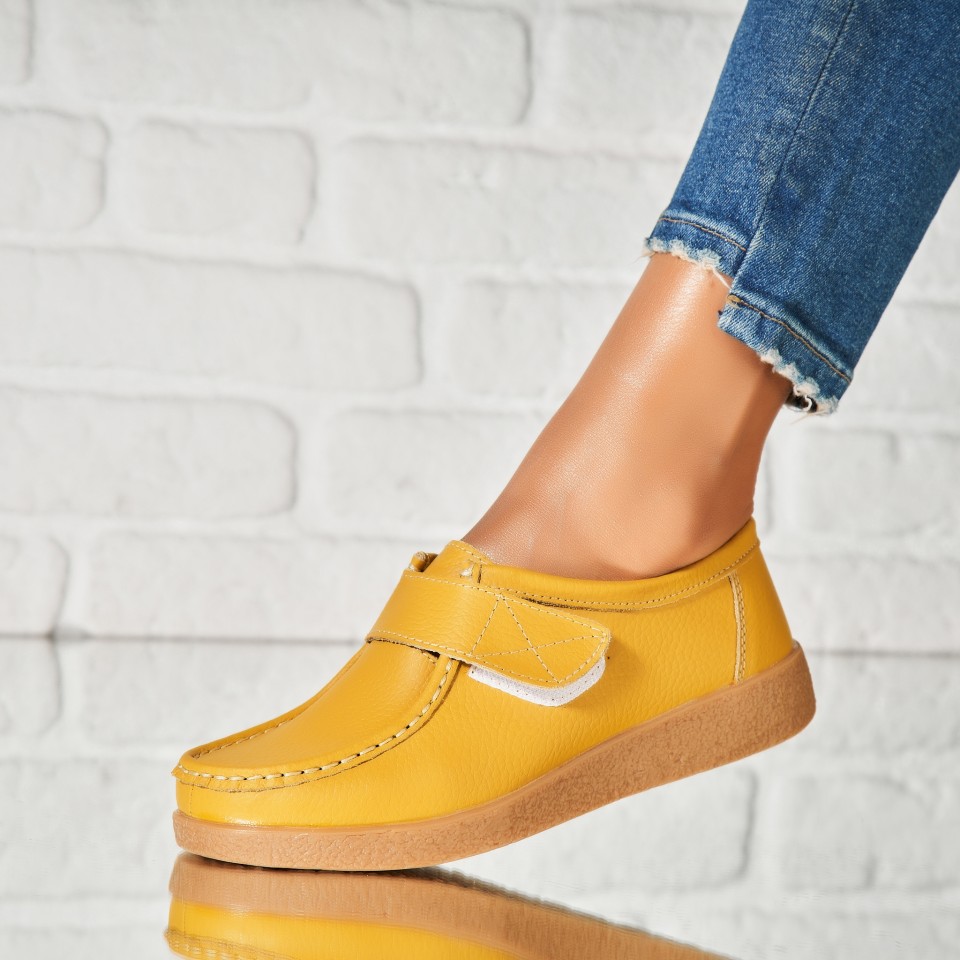 Poze Mocasini dama Piele Naturala Galbeni Genesi