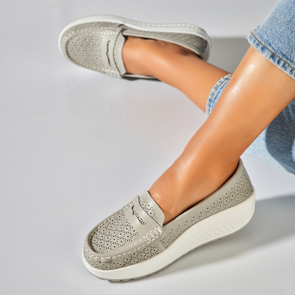 Poze Mocasini dama Piele Naturala Gri Clara