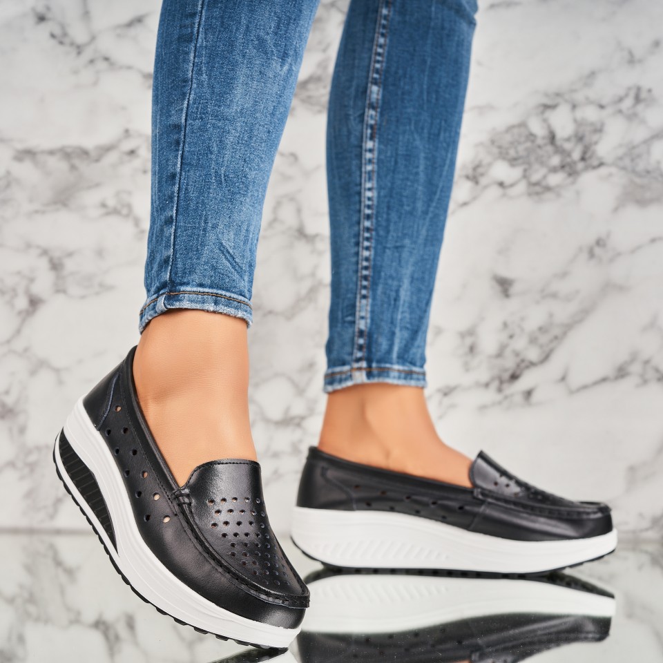 Poze Mocasini dama Piele Naturala Negri Anzal