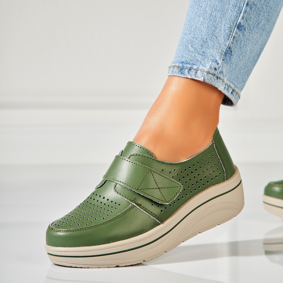 Poze Mocasini dama Piele Naturala Verzi Izana