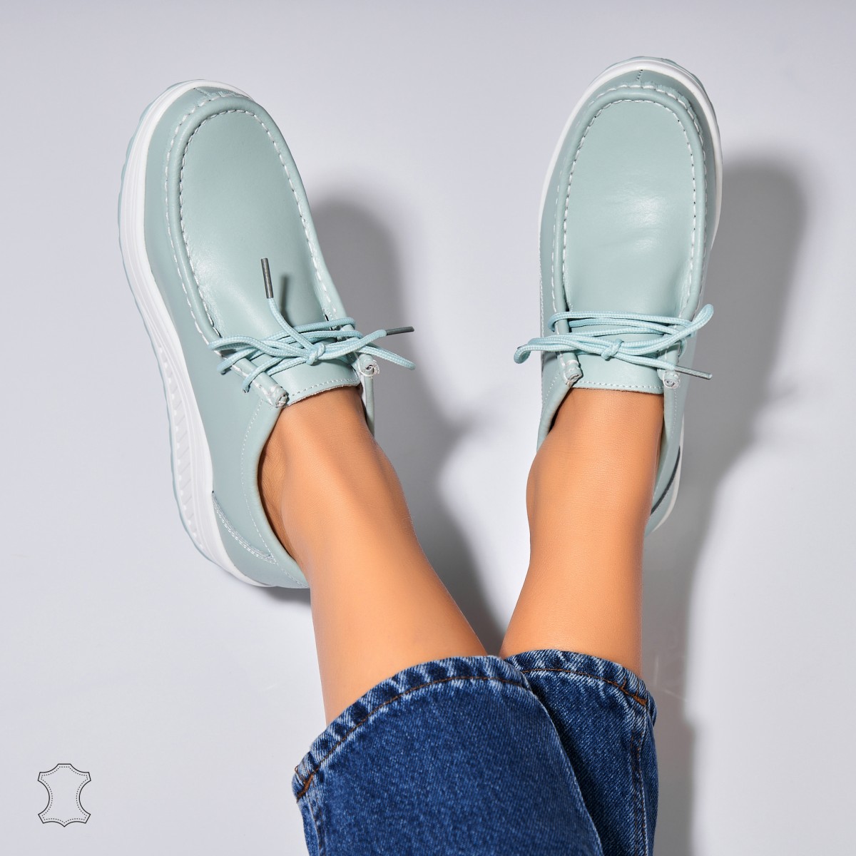 Poze Mocasini dama Piele Naturala Verzi Judea