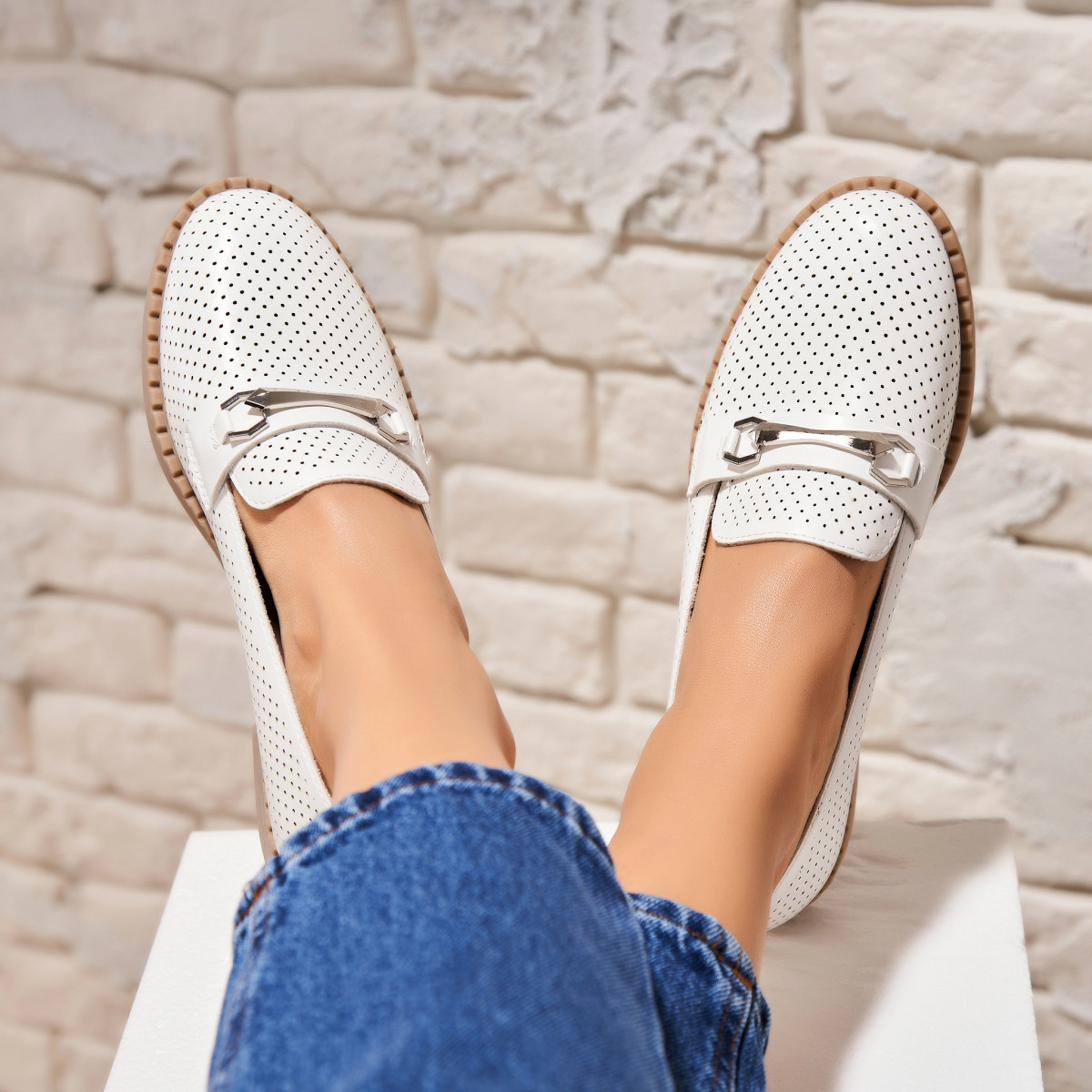 Poze Pantofi dama casual Albi din Piele Ecologica Cyrie