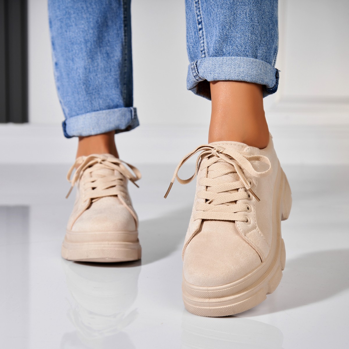 Poze Pantofi dama casual Bej din Piele Ecologica Intoarsa Kyaira