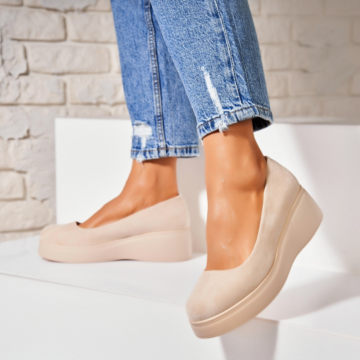 Poze Pantofi dama casual Bej din Piele Ecologica Intoarsa Zira