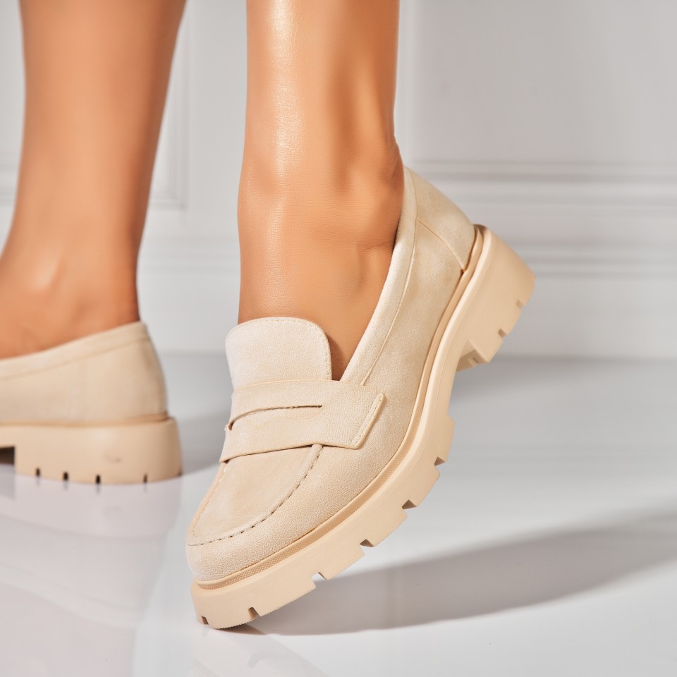 Poze Pantofi dama casual Bej din Piele Ecologica Intoarsa Ziya