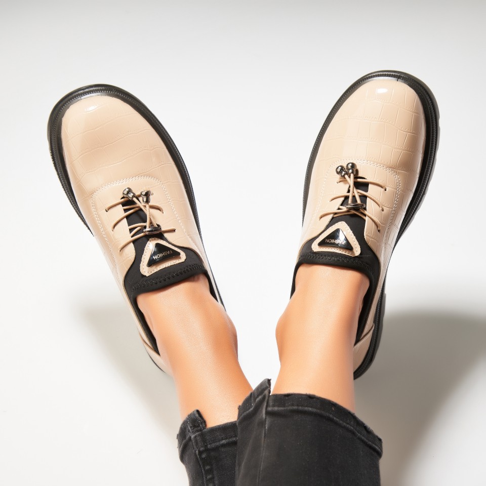 Poze Pantofi dama casual Bej din Piele Ecologica Lacuita Azira