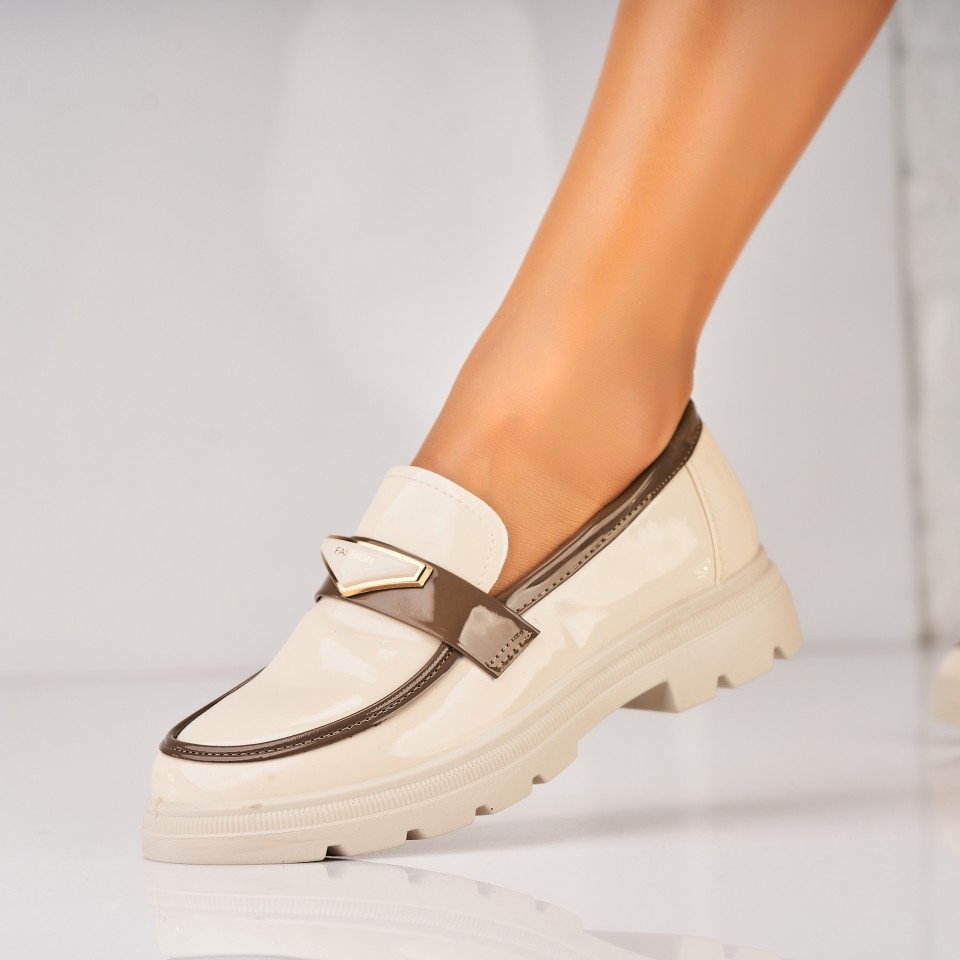 Poze Pantofi dama casual Bej din Piele Ecologica Lacuita Hikma