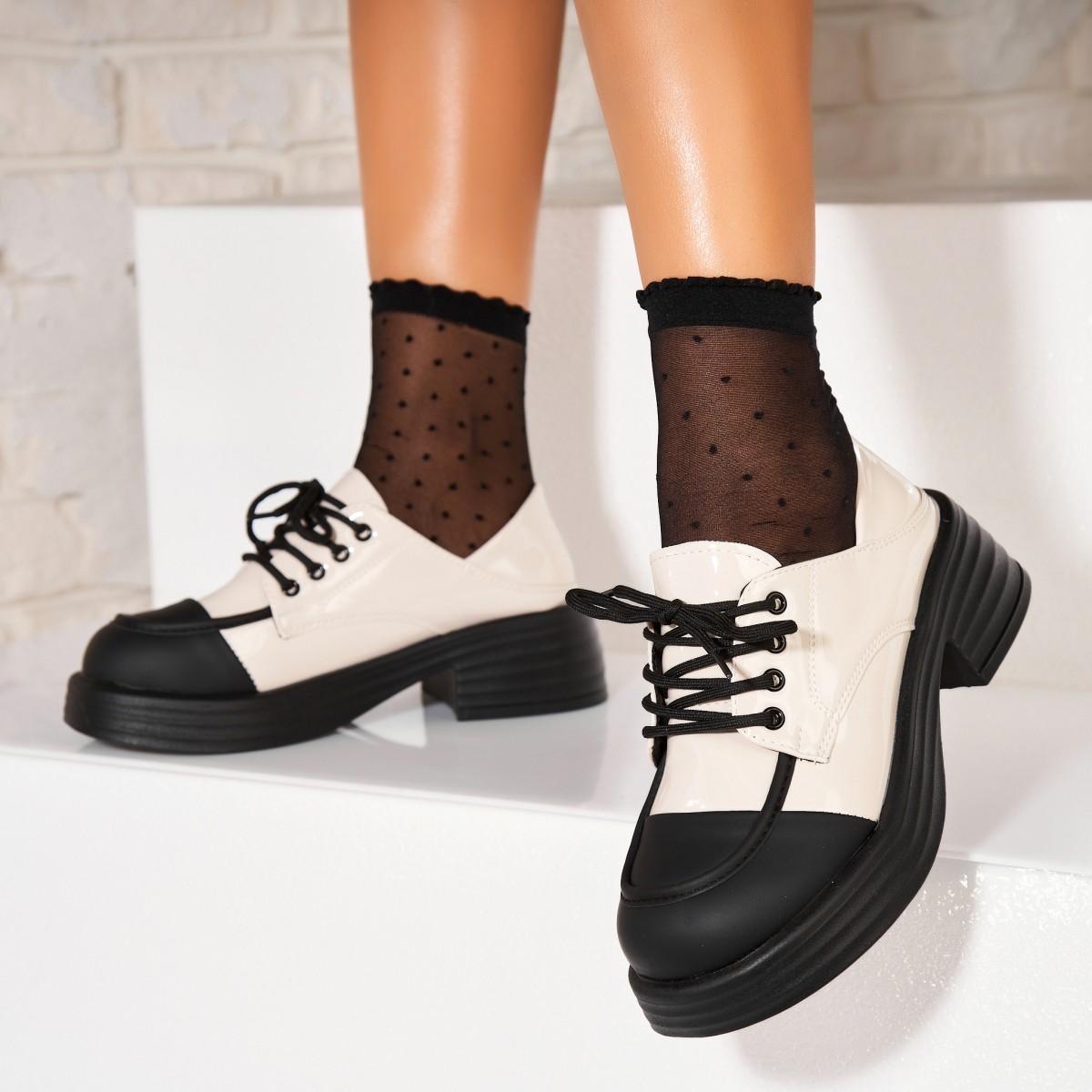 Poze Pantofi dama casual Bej din Piele Ecologica Lacuita Patsy