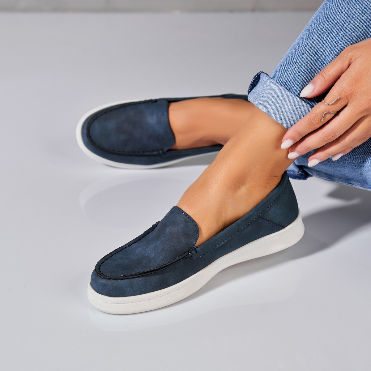 Poze Pantofi dama casual Bleumarin din Piele Ecologica Nieve