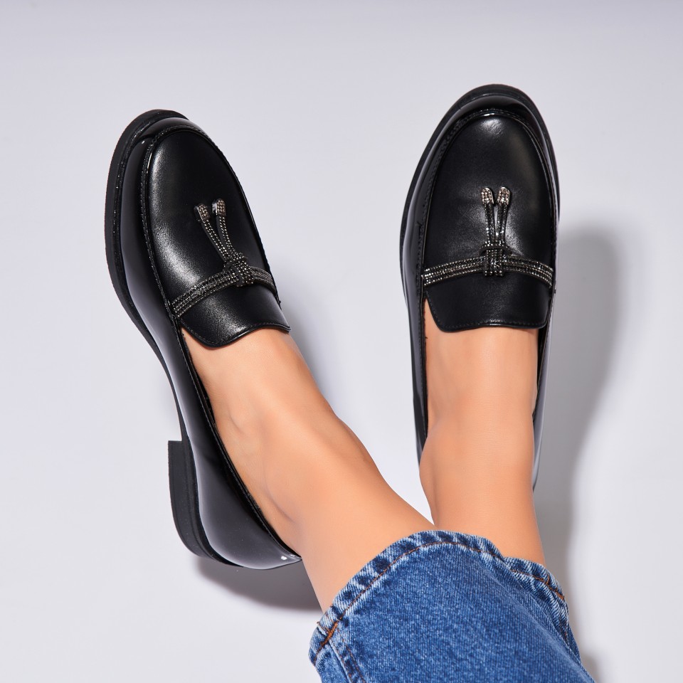 Poze Pantofi dama casual Negri din Piele Ecologica Lacuita Befikir