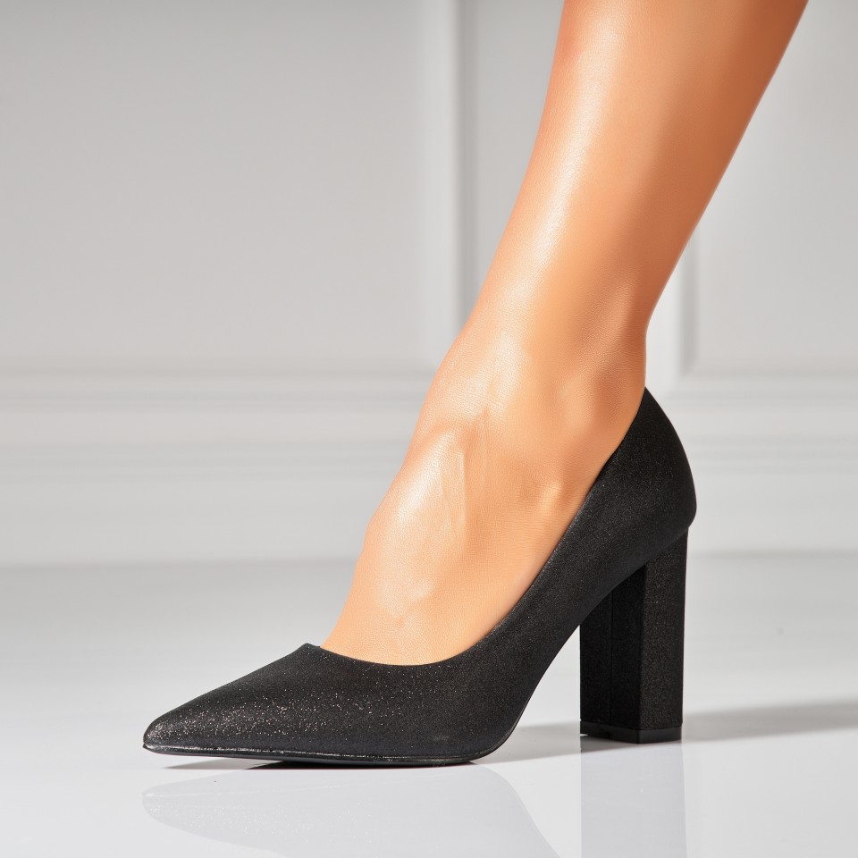 Poze Pantofi dama cu toc Negri din Glitter Miyani
