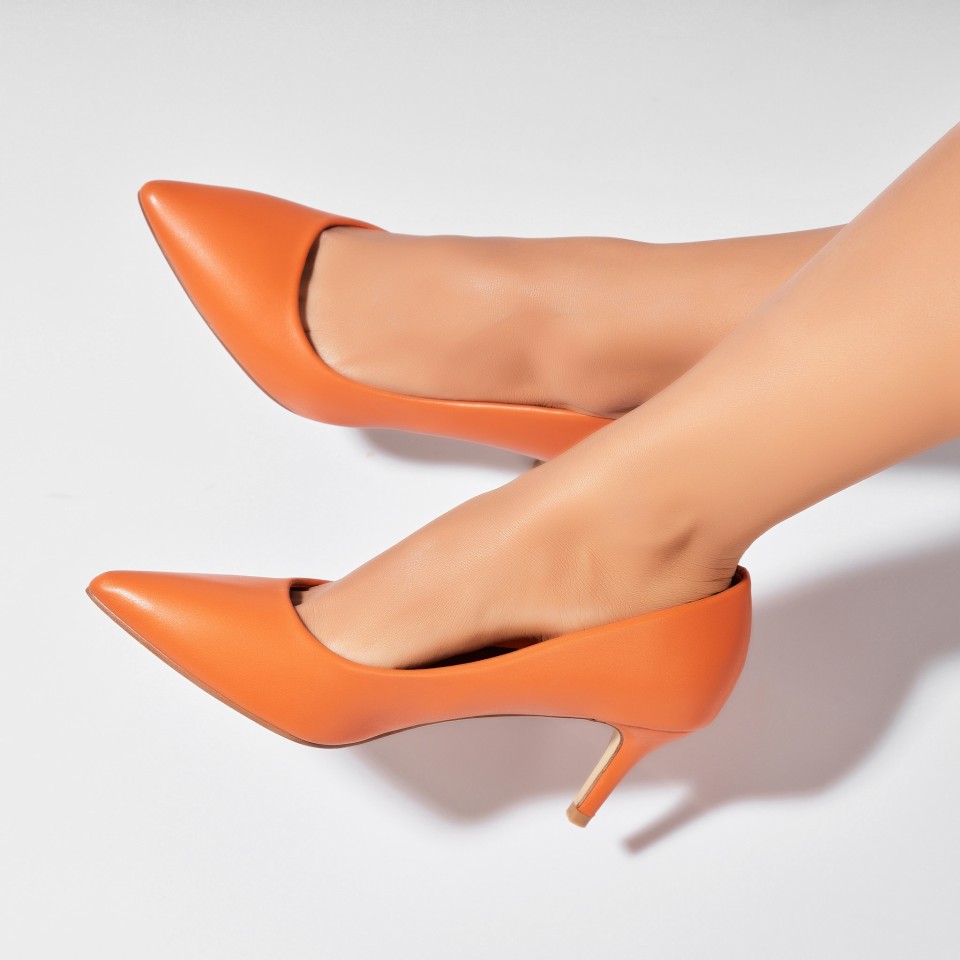 Poze Pantofi dama cu toc Portocalii din Piele Ecologica Ashor