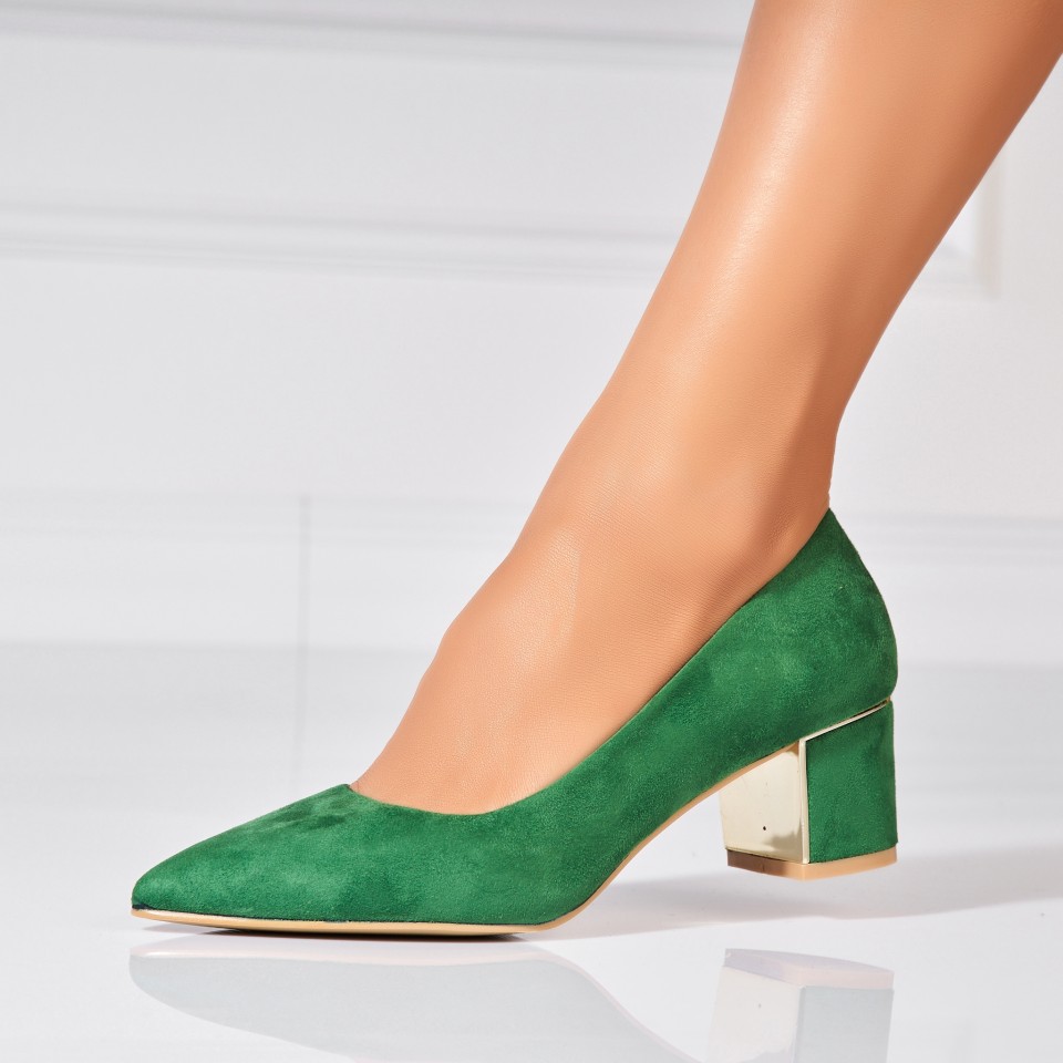 Poze Pantofi dama cu toc Verzi din Piele Ecologica Intoarsa Caycen