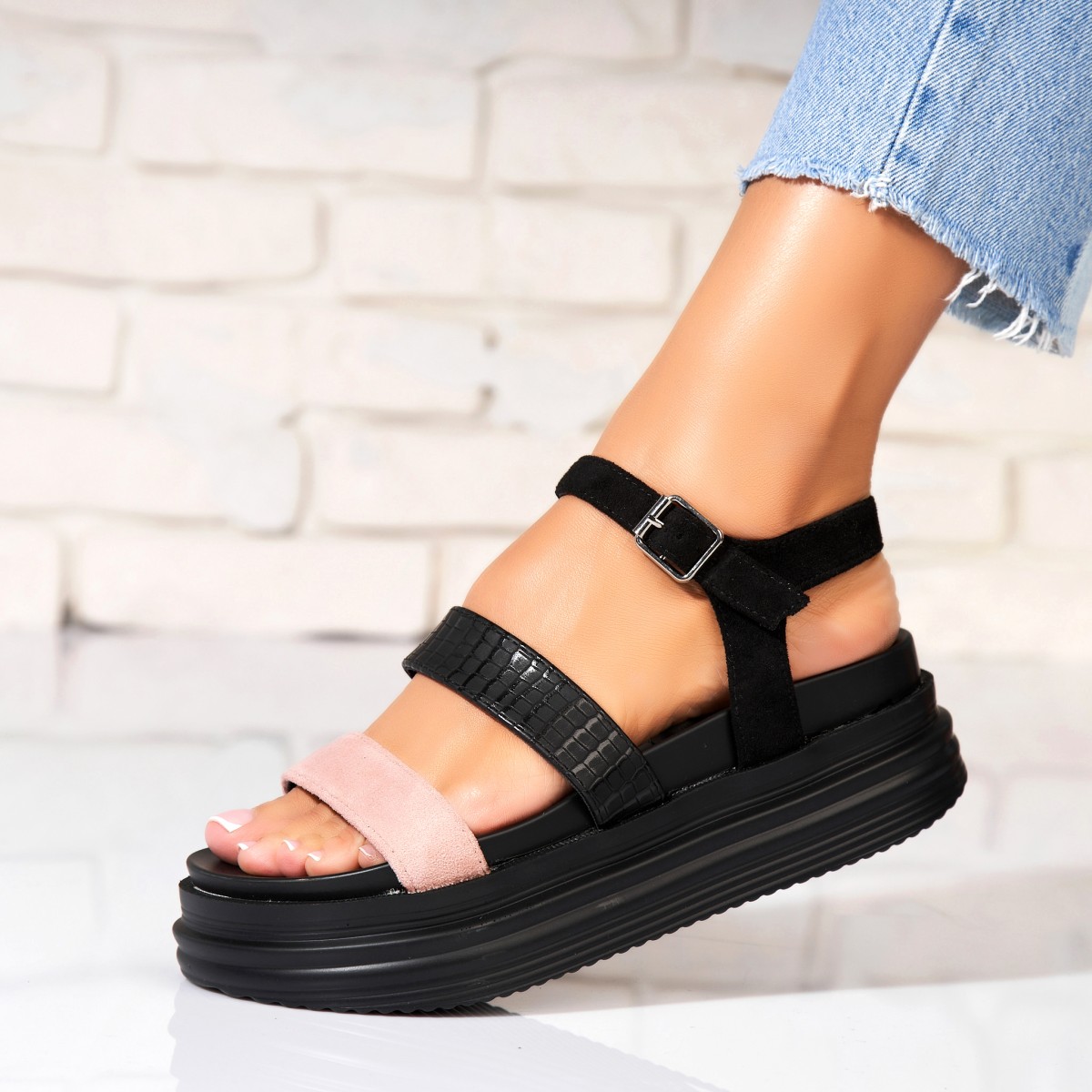 Poze Sandale dama cu platforma Roz din Piele Ecologica Intoarsa Clayre