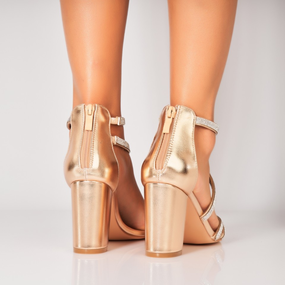 Poze Sandale dama cu Toc Roz Auriu din Piele Ecologica Tayva