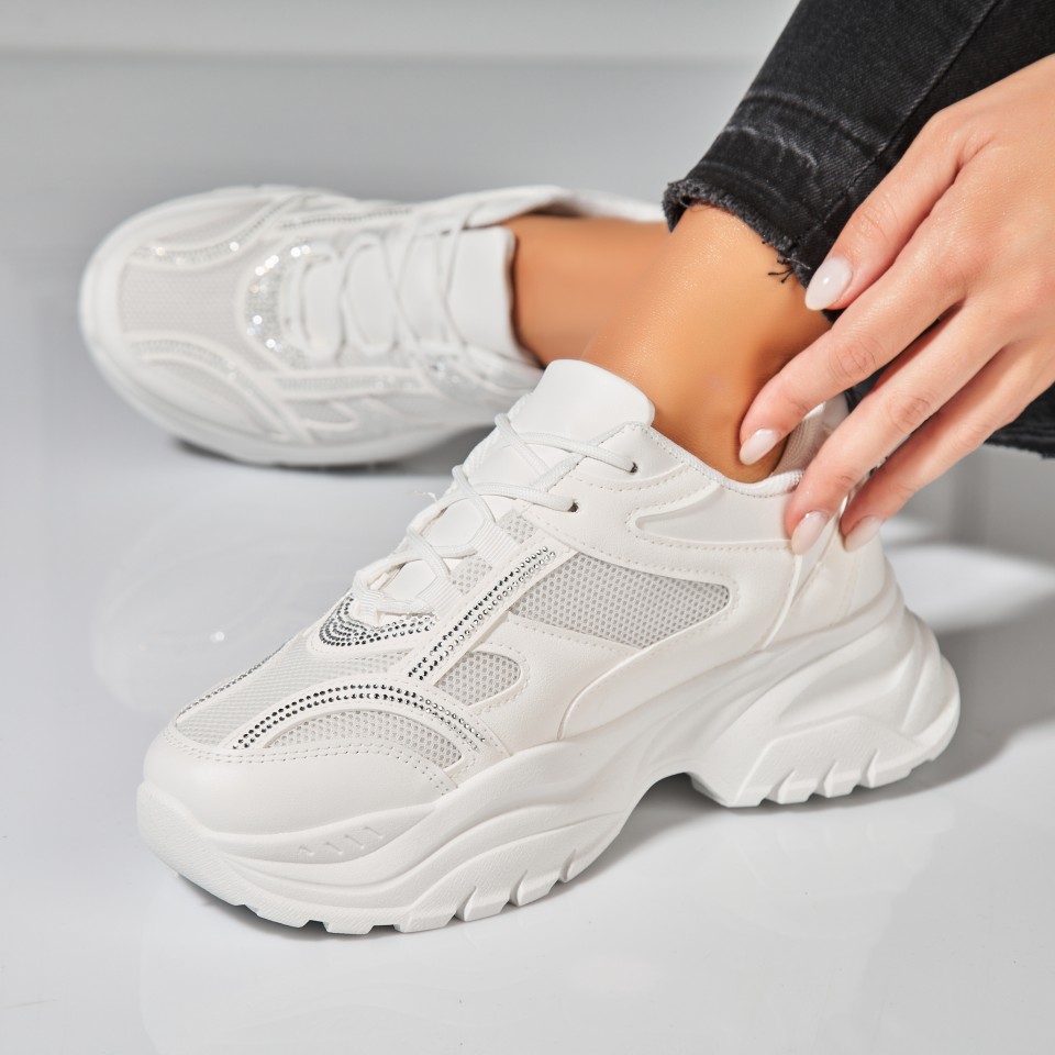 Poze Adidasi Dama Albi din Piele Ecologica Ivana