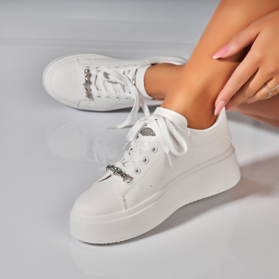 Poze Adidasi Dama Albi din Piele Ecologica Jyree