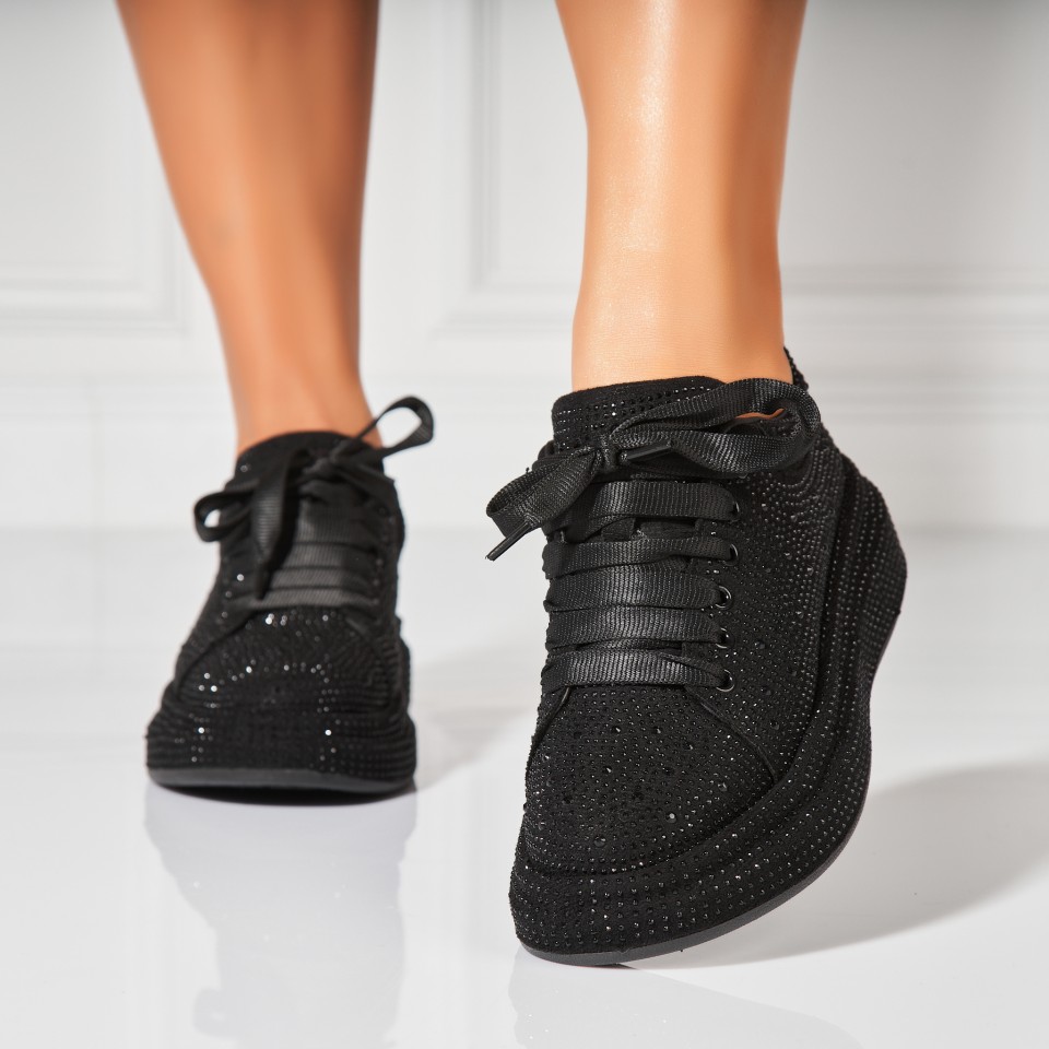 Poze Adidasi Dama Negri din Piele Ecologica Intoarsa Elver