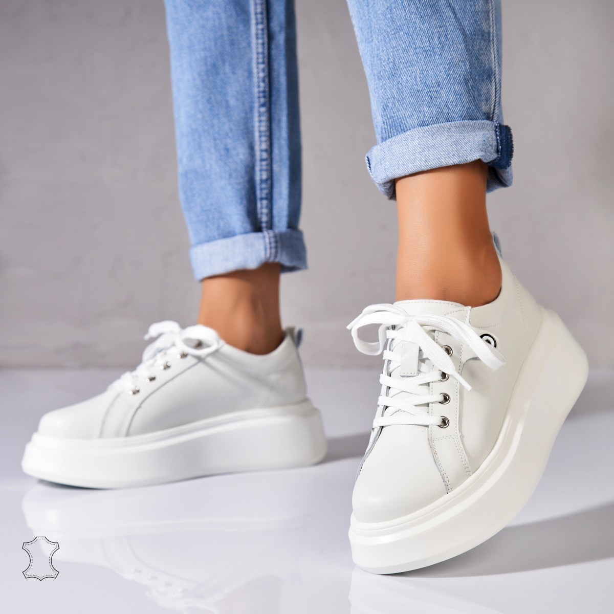 Poze Adidasi Piele Naturala Albi Tryce